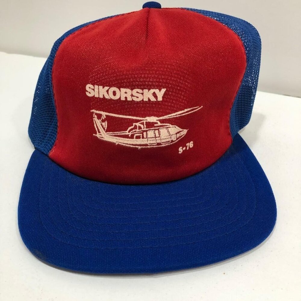 VTG Sikorsky Aircraft S-76 Trucker Hat Blue Mesh‎ Snapback M L Helicopter USA